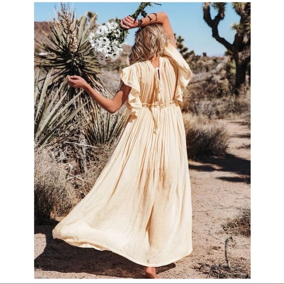 Boho summer lounge beach tunic coverup one size button front flutter sleeve - Picture 2 of 9